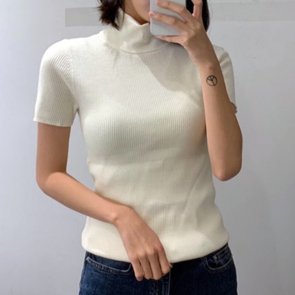 Michael Kors Turtleneck Short Sleeve Sweater Bone Size L JF96G52CFN - Picture 3 of 14